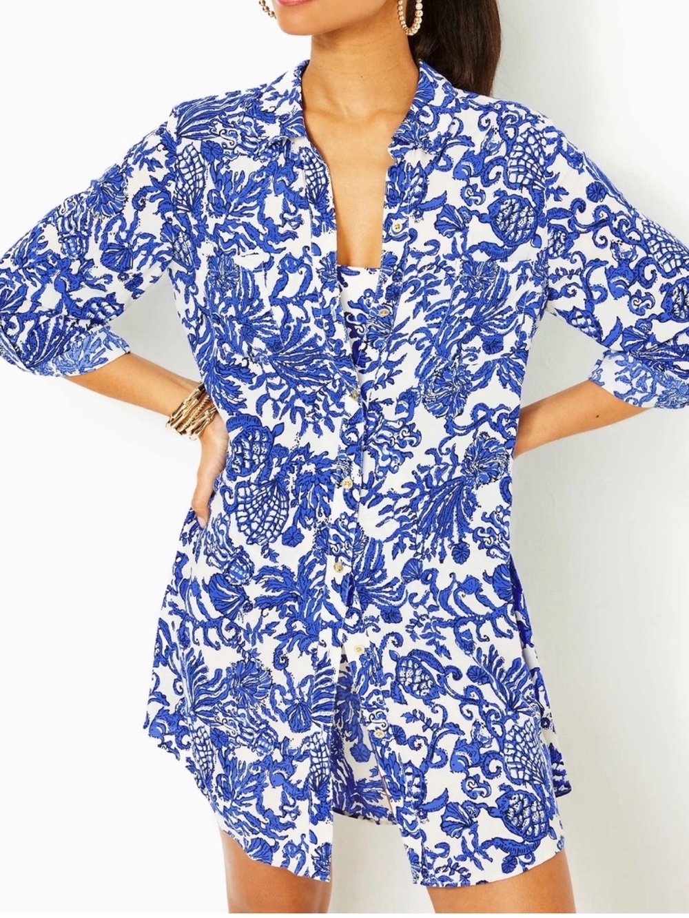 Lilly Pulitzer Natalie Shirtdress Swim Cover-Up Deeper Coconut Ride With Me